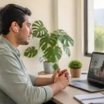 Persona en una sesión de terapia online para la ansiedad