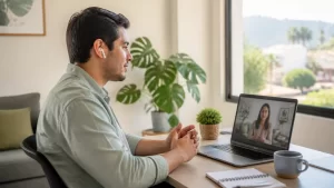 Persona en una sesión de terapia online para la ansiedad