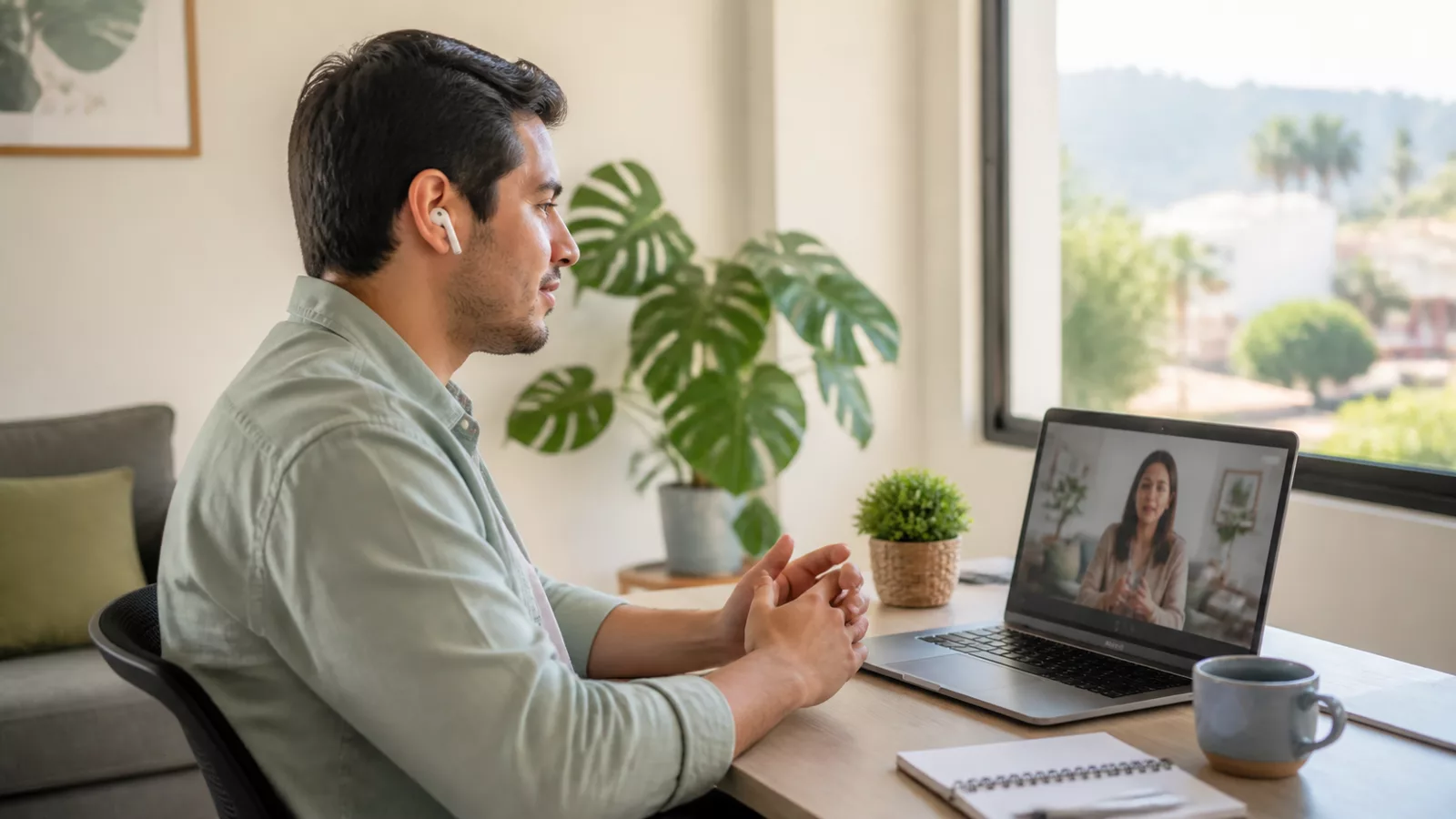Persona en una sesión de terapia online para la ansiedad
